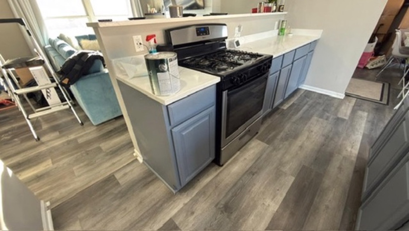 Gray kitchen cabinets, project photo 3