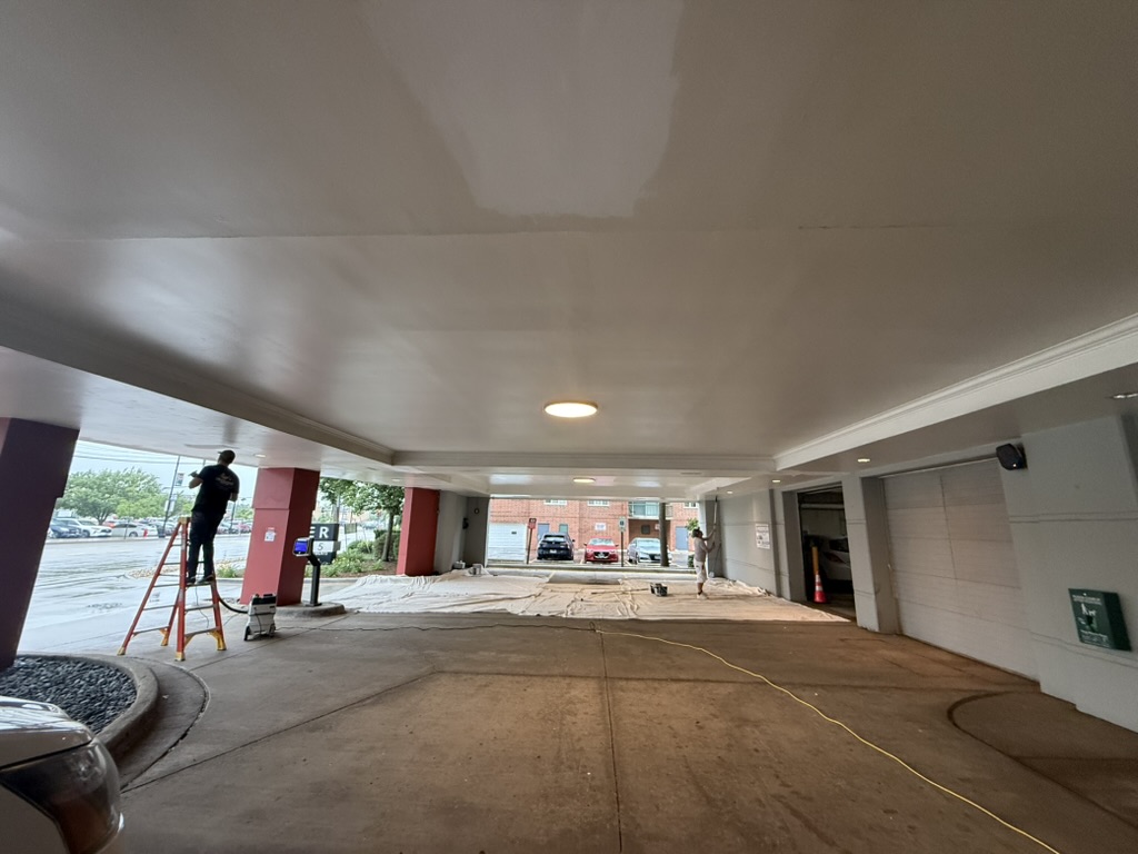 Commercial canopy ceiling repair and repaint, ceiling repairs