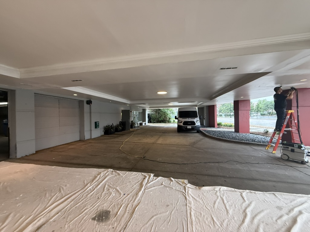 Commercial canopy ceiling repair and repaint, project photo 3