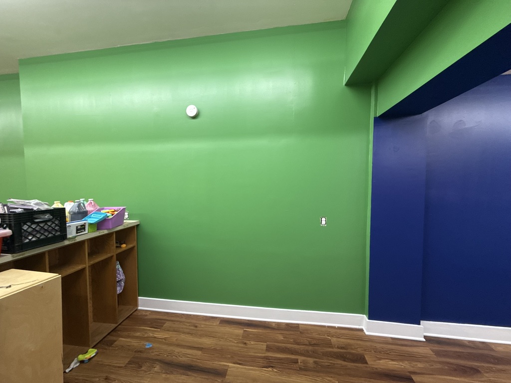 Fresh green and blue commercial interior walls