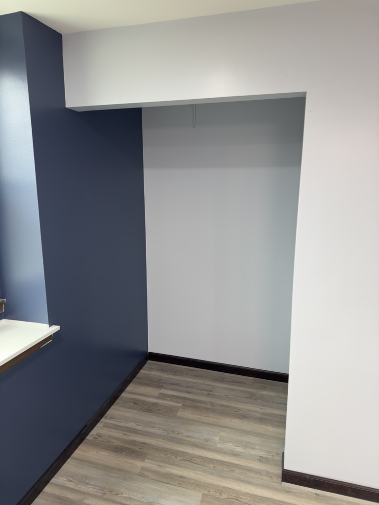 Drywall remodeling & interior transformation, Finished · Blue accent and alcove