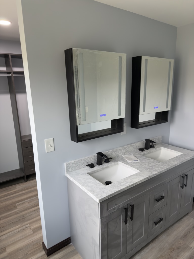 Drywall remodeling & interior transformation, Finished · Vanity area