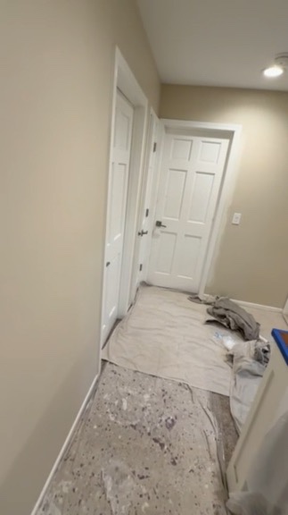 Geneva whole-home repaint · Benjamin Moore, Process · Protected hallway floors