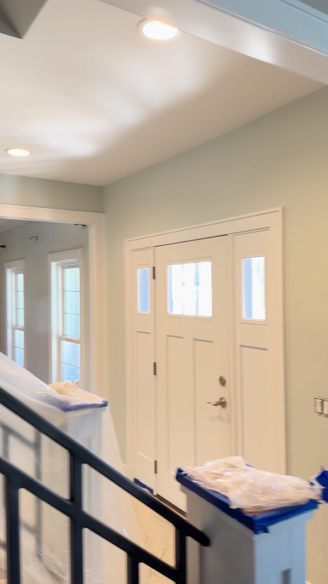 Geneva whole-home repaint · Benjamin Moore, From our project video · Entry and protected railing