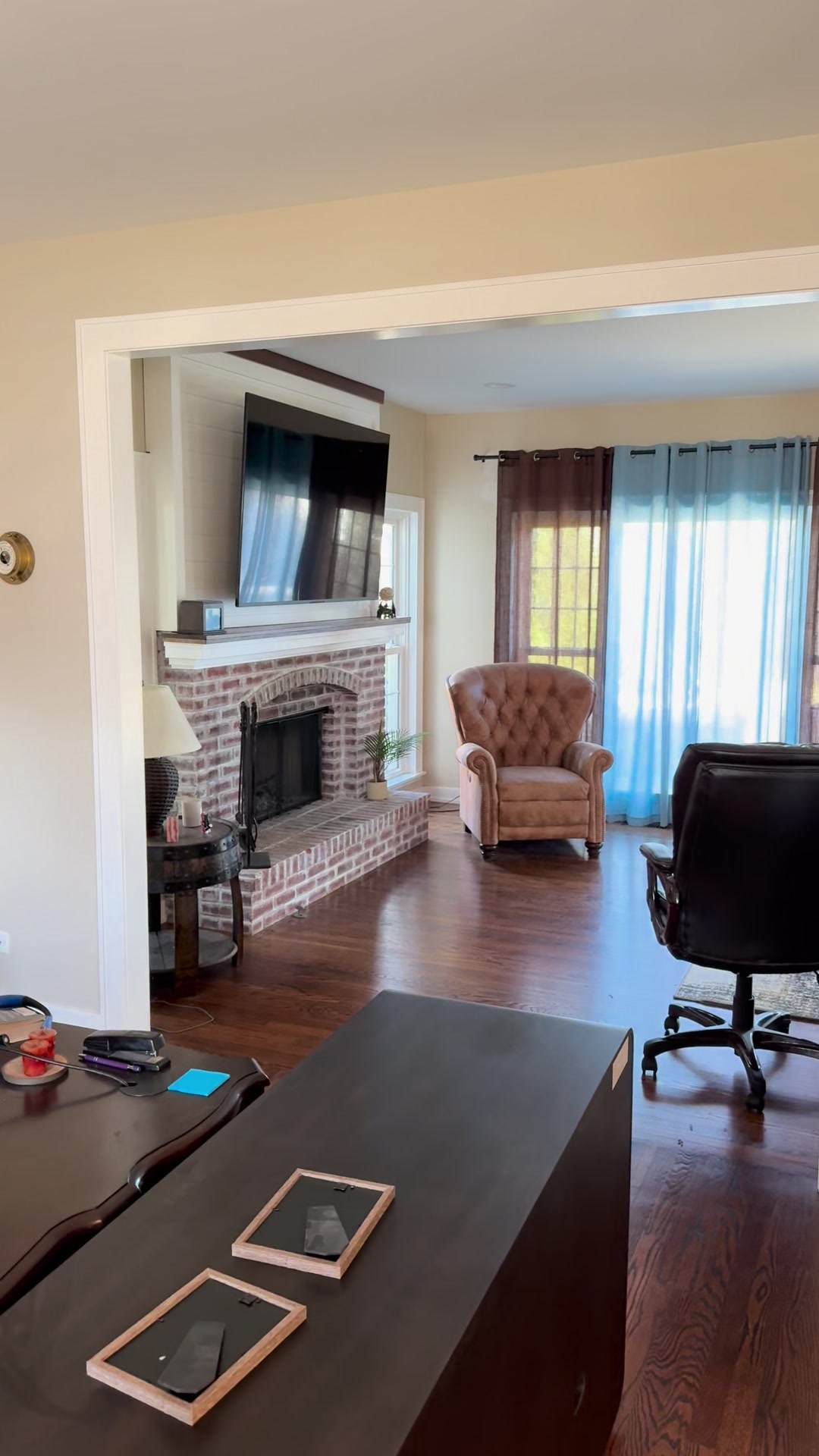 Geneva whole-home repaint · Benjamin Moore, From our project video · Living room connection