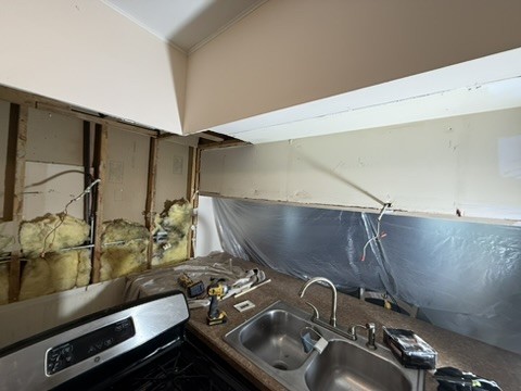 Kitchen Interior Restoration, Preparation · Sink area and surrounding wall