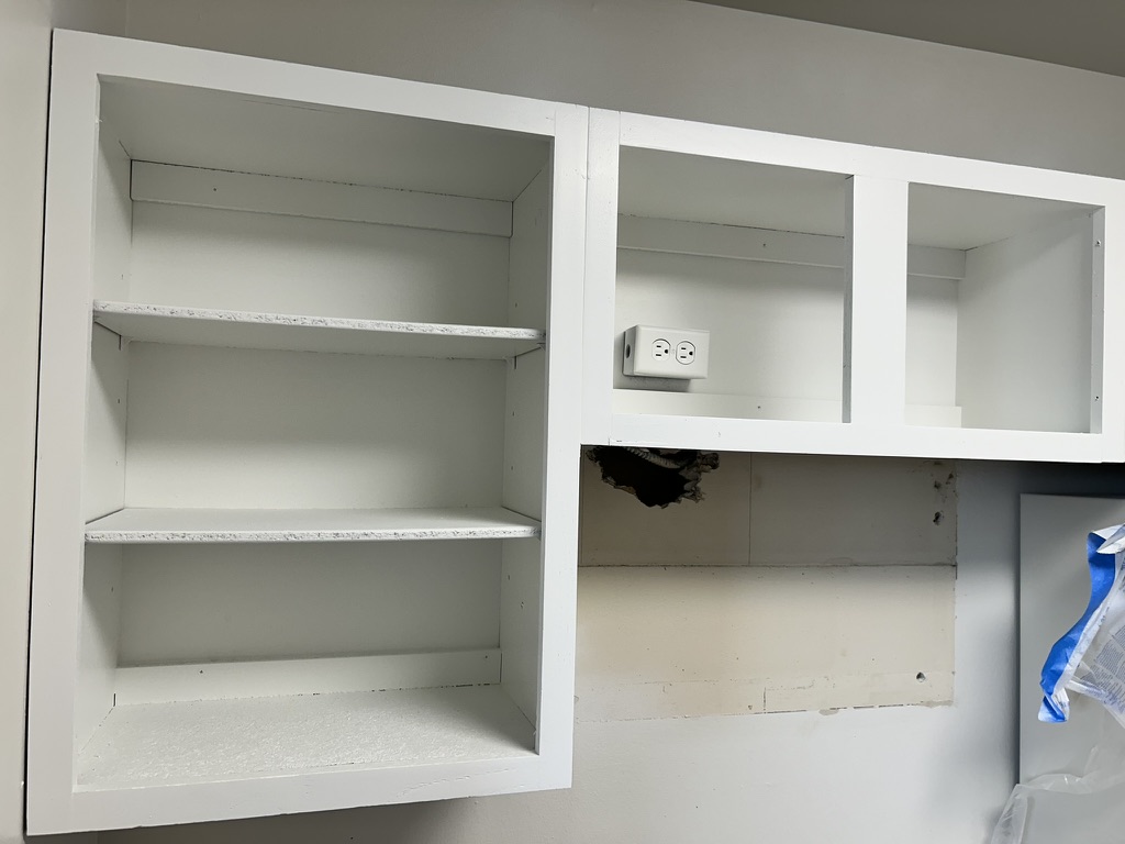 Monroe apartment cabinets · Pure White, Process · Cabinet shelves and frames