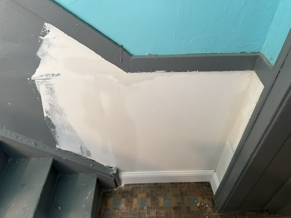 Textured ceiling and wall restoration, after